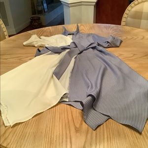 Blue and White side flair dress with belt